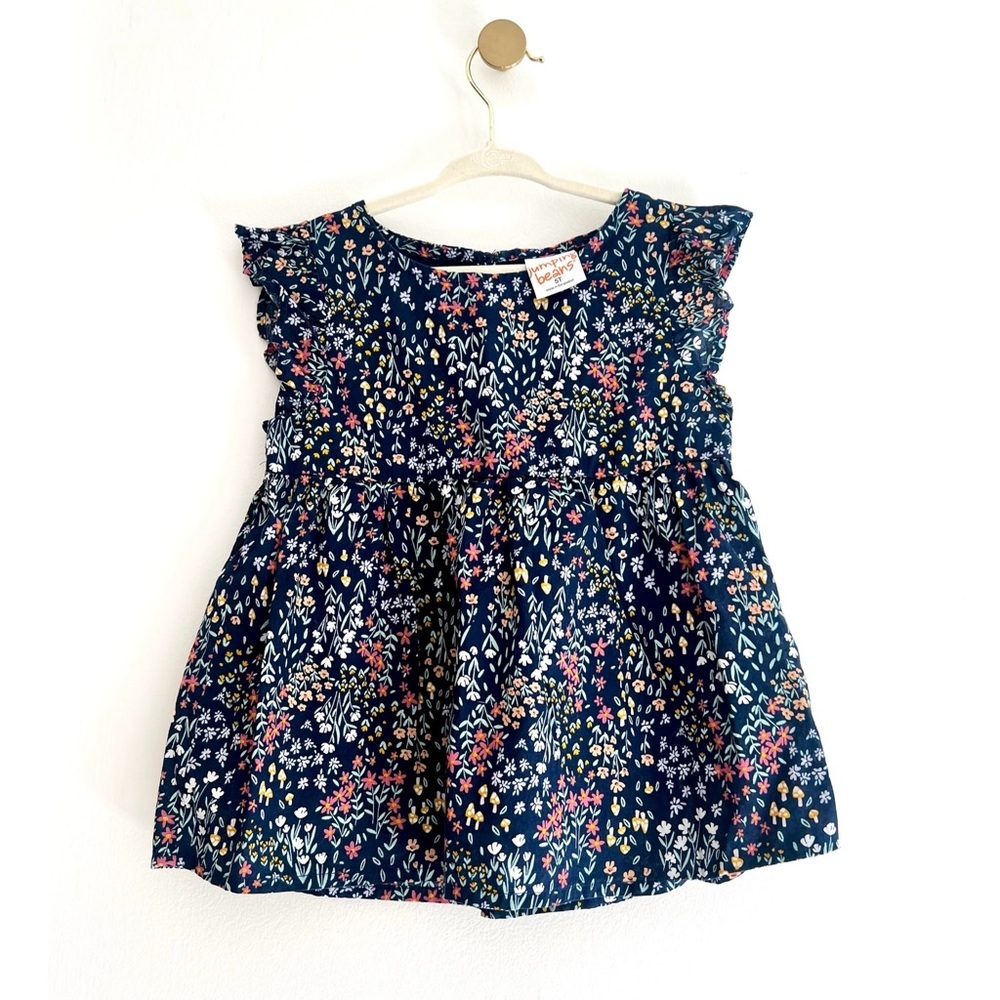 BEAUTIFUL Floral Kids Peplum Top Blue with Flutter Sleeves - Girls 5T - Picture 3 of 4